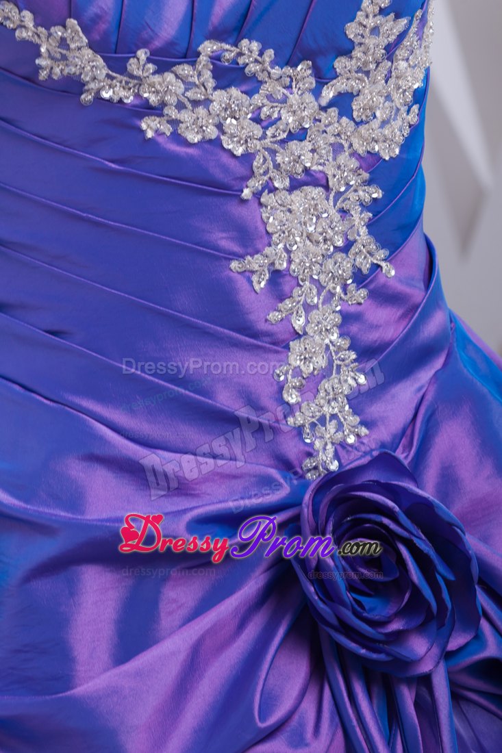 Pick-ups A-line Purple Quinceanera Dress with Appliques and Hand Flower