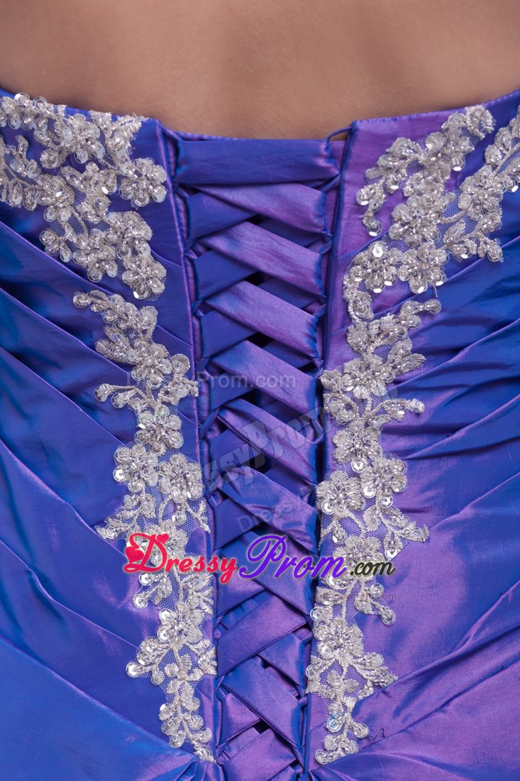 Pick-ups A-line Purple Quinceanera Dress with Appliques and Hand Flower