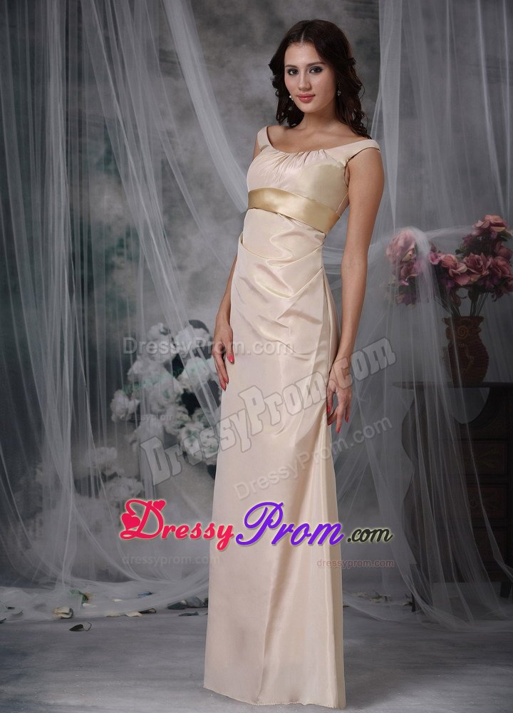 Satin Prom Dress in Champagne with Off The Shoulder Strap