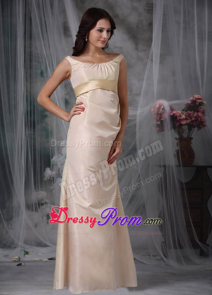 Satin Prom Dress in Champagne with Off The Shoulder Strap