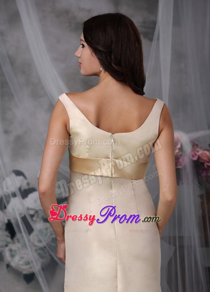 Satin Prom Dress in Champagne with Off The Shoulder Strap