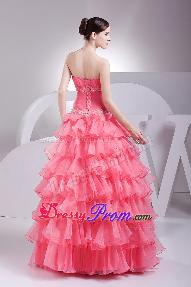 2013 Organza Ruffled Layers Prom Dress in Watermelon Red