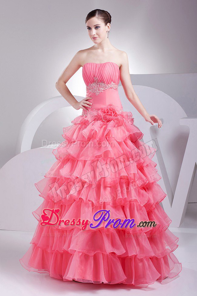 2013 Organza Ruffled Layers Prom Dress in Watermelon Red