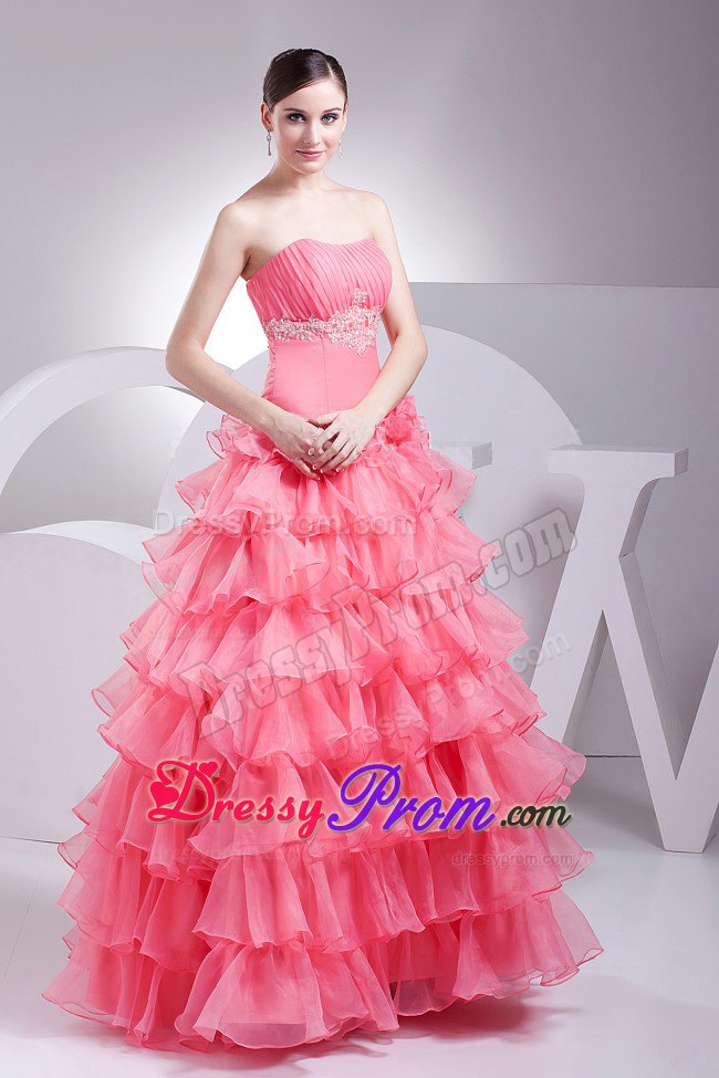 2013 Organza Ruffled Layers Prom Dress in Watermelon Red