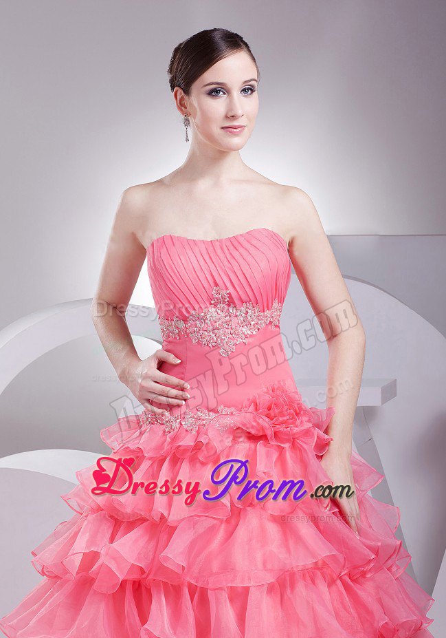 2013 Organza Ruffled Layers Prom Dress in Watermelon Red