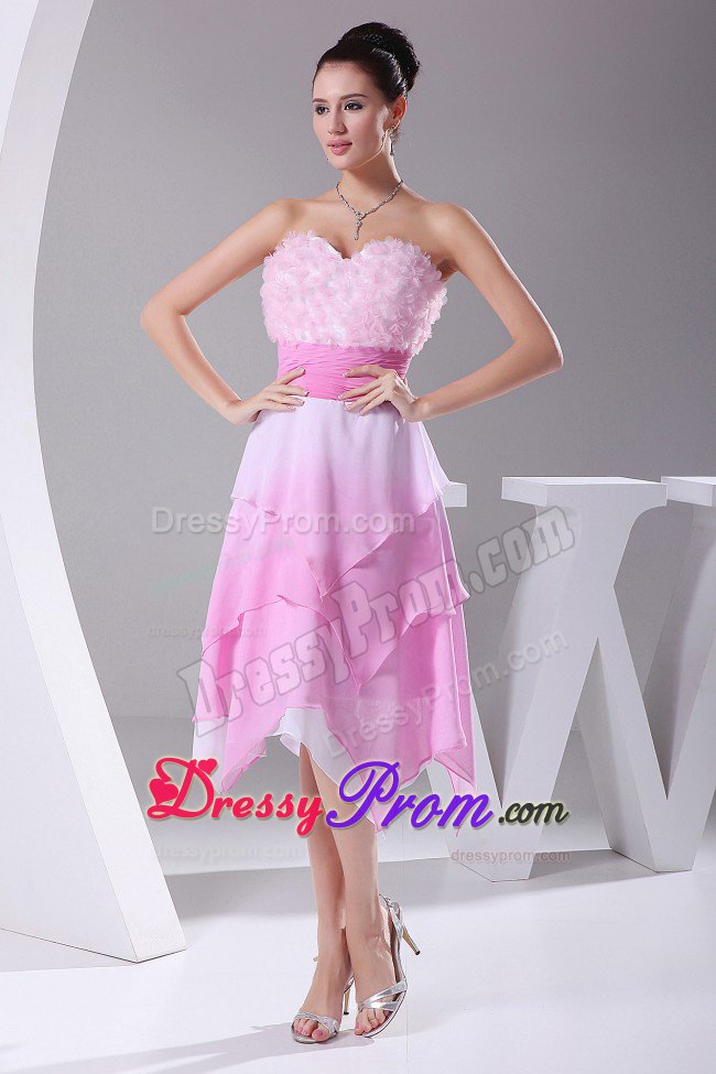 Pink Sweetheart Prom Dress with Hand Made Flowers and Ruffles