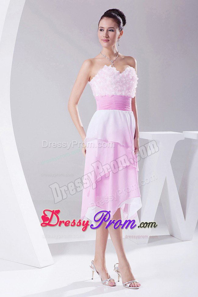 Pink Sweetheart Prom Dress with Hand Made Flowers and Ruffles