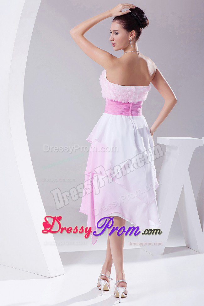 Pink Sweetheart Prom Dress with Hand Made Flowers and Ruffles