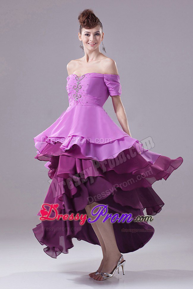 Off The Shoulder High-low Prom Dress with Ruffled Layers
