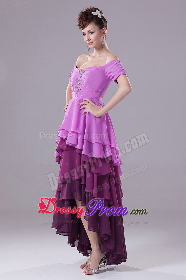 Off The Shoulder High-low Prom Dress with Ruffled Layers