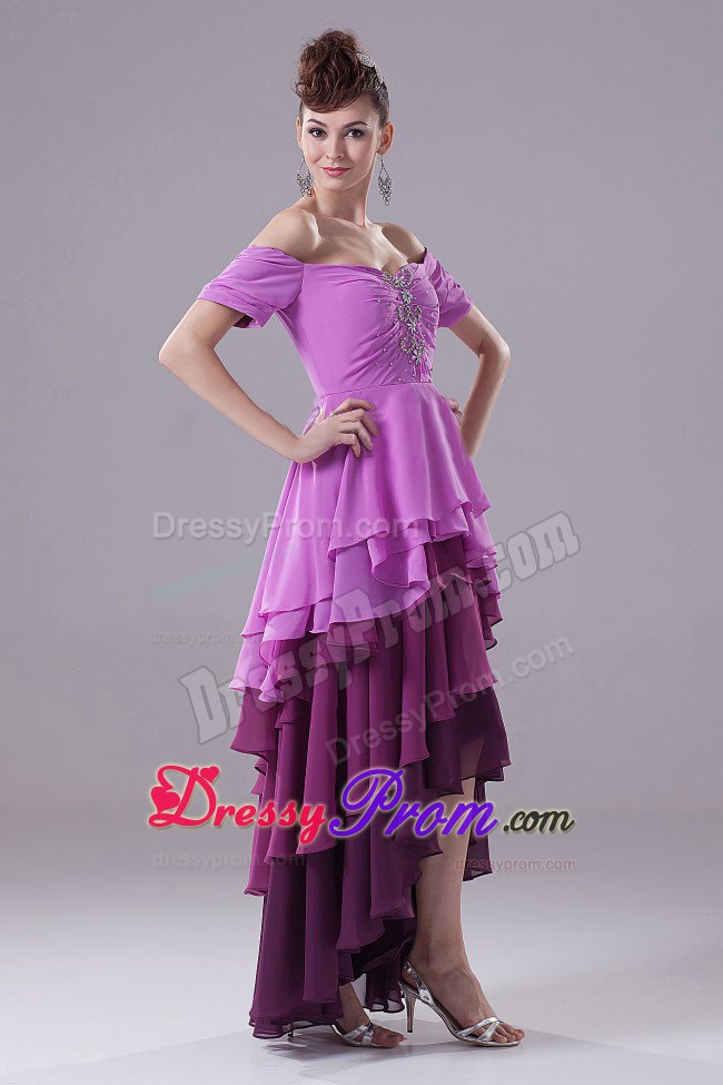 Off The Shoulder High-low Prom Dress with Ruffled Layers