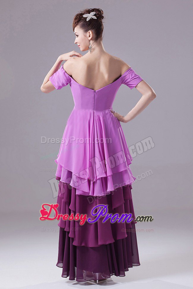 Off The Shoulder High-low Prom Dress with Ruffled Layers