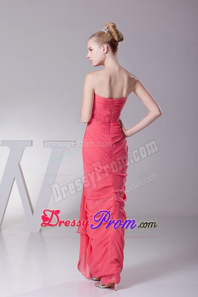 Chiffon Coral Red Sweetheart Prom Dress With Ruched Over Skirt