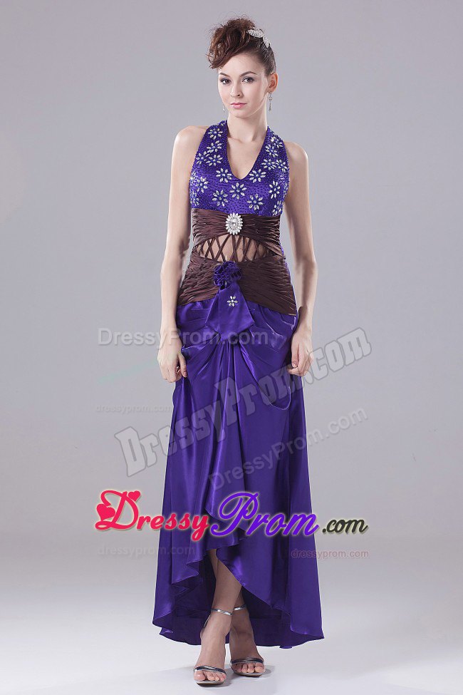 2013 High-low Prom Dress with Beading and Ruche in Purple