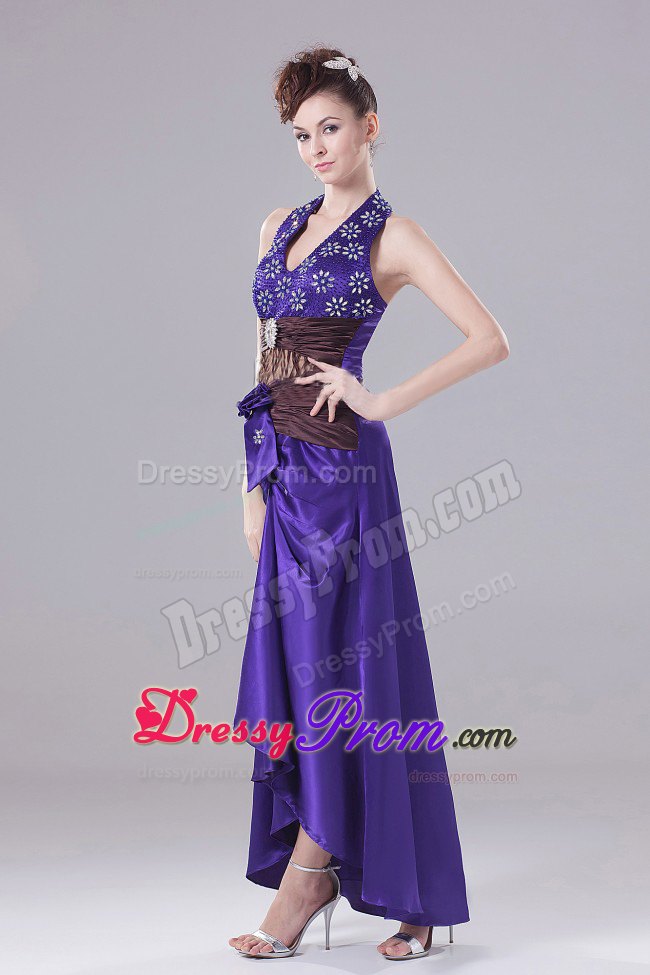2013 High-low Prom Dress with Beading and Ruche in Purple