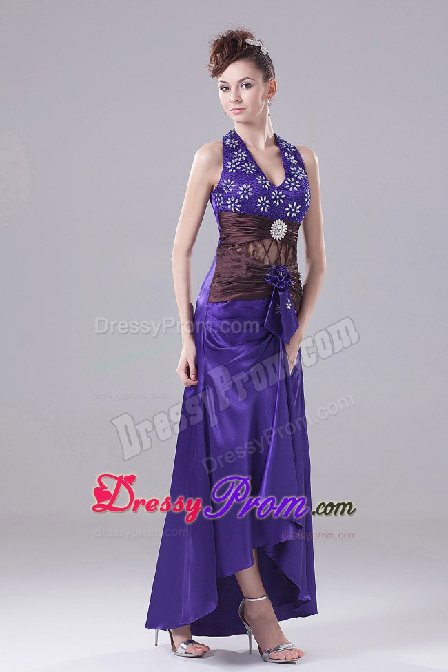 2013 High-low Prom Dress with Beading and Ruche in Purple