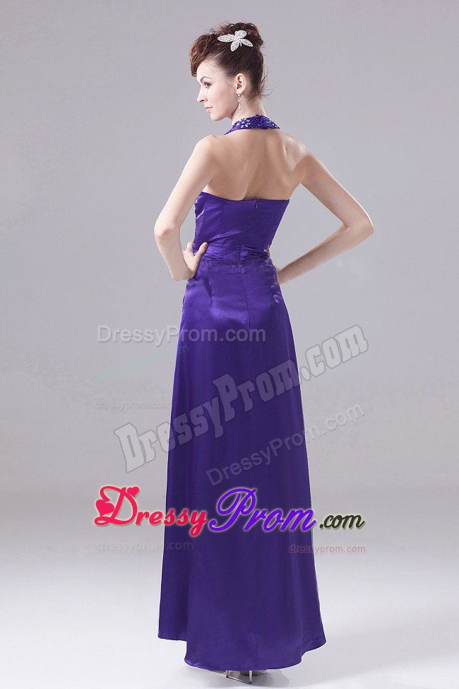 2013 High-low Prom Dress with Beading and Ruche in Purple