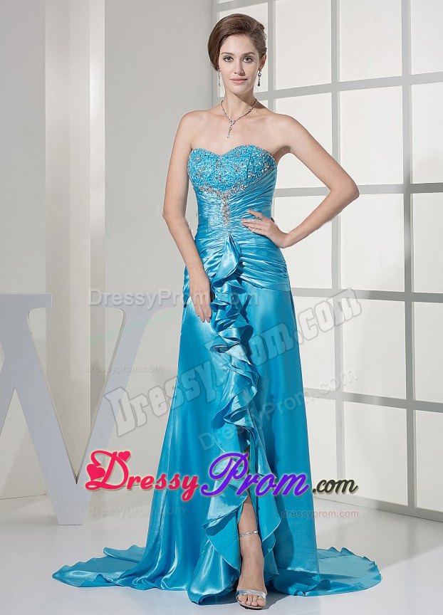 Gathered Ruffles and ruche Decorated Prom Dress in Teal for 2013