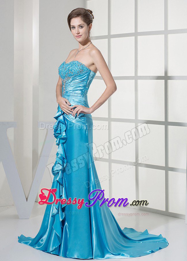 Gathered Ruffles and ruche Decorated Prom Dress in Teal for 2013