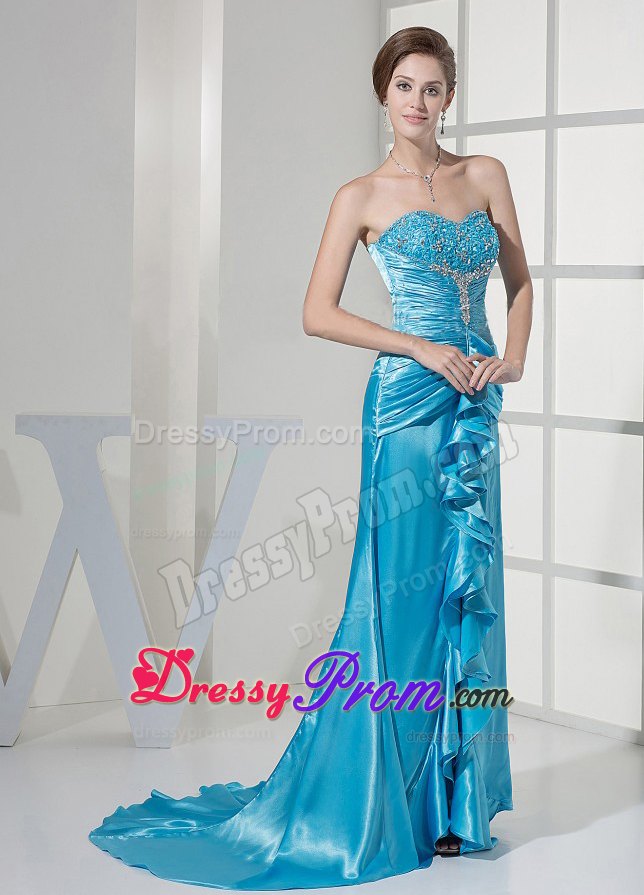 Gathered Ruffles and ruche Decorated Prom Dress in Teal for 2013