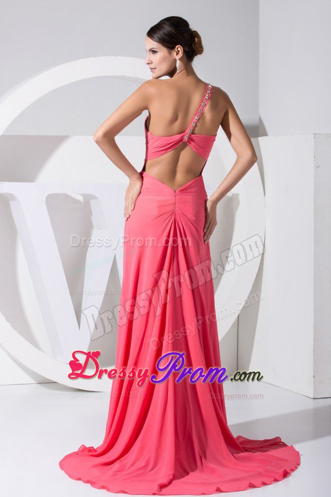 2013 Prom Dress with One Shoulder Strap in Watermelon Red