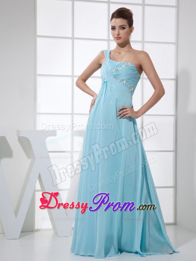 One Shoulder Beaded Ruche light Blue Prom Dress in Strasbourg