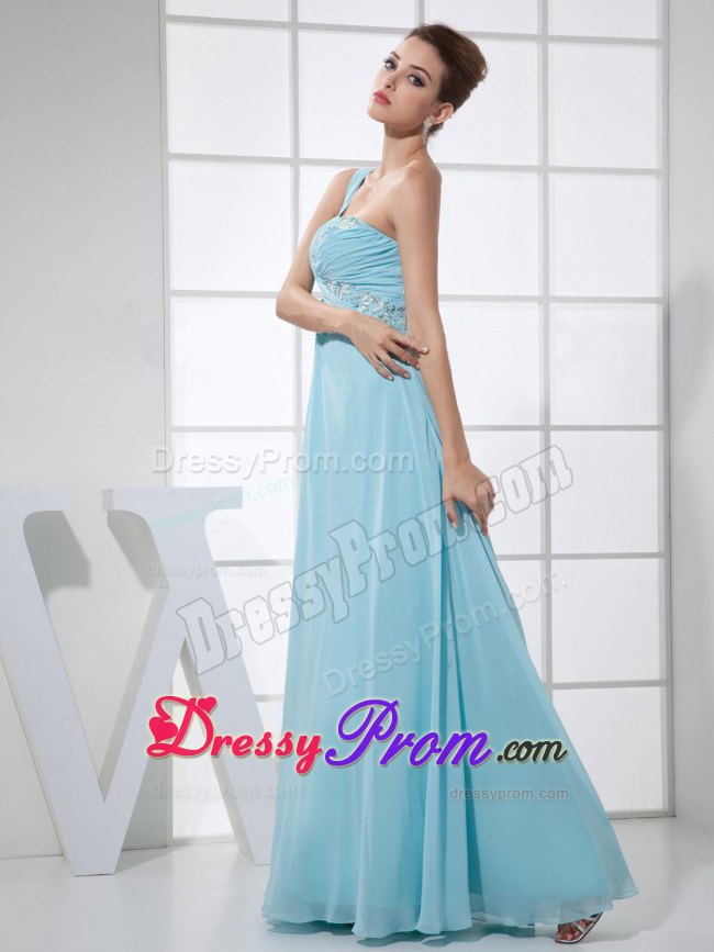 One Shoulder Beaded Ruche light Blue Prom Dress in Strasbourg