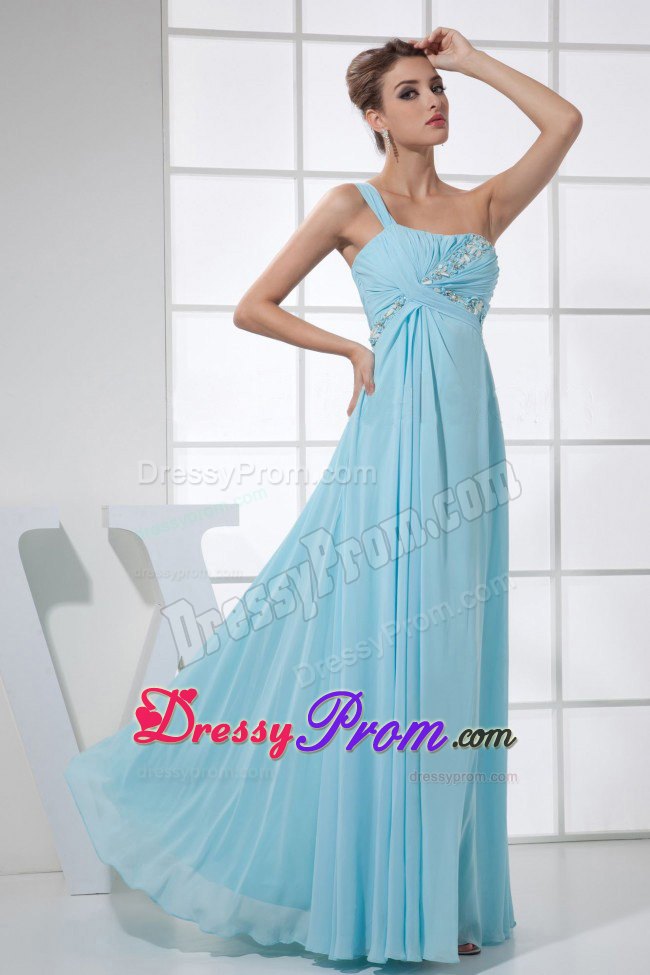 One Shoulder Beaded Ruche light Blue Prom Dress in Strasbourg