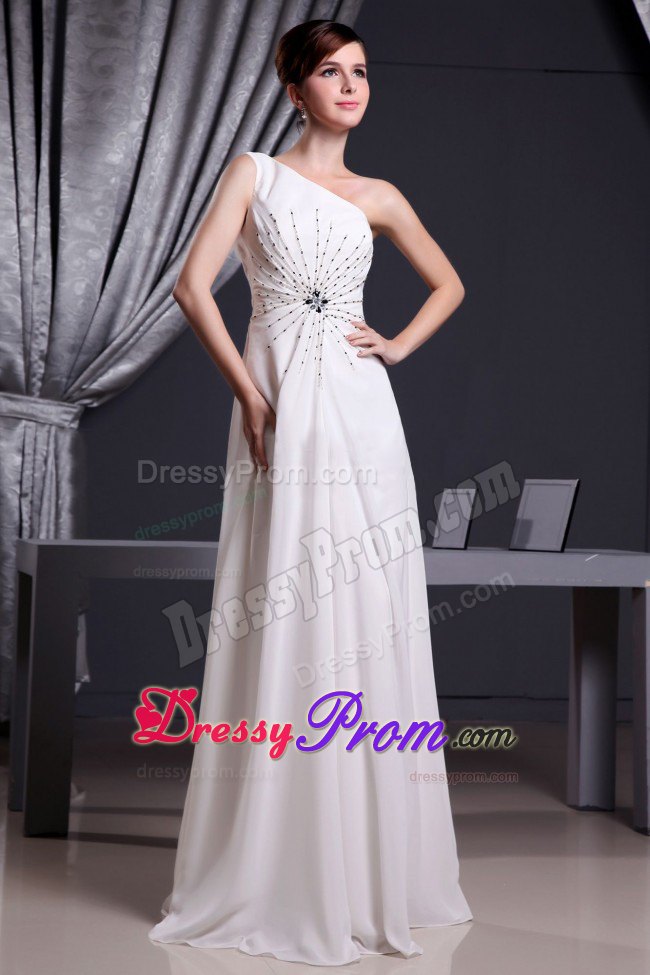 White Custom Made One Shoulder Beaded Chiffon Prom Dress