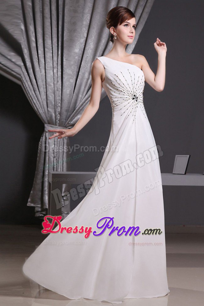 White Custom Made One Shoulder Beaded Chiffon Prom Dress