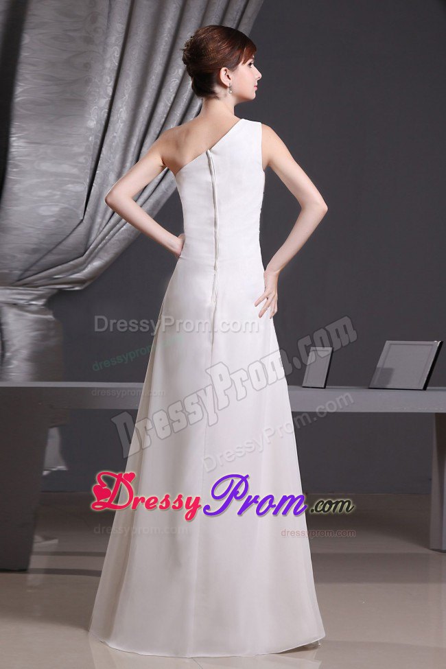 White Custom Made One Shoulder Beaded Chiffon Prom Dress