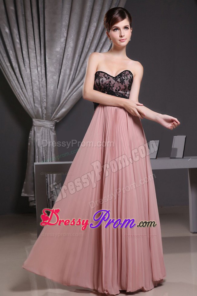 Cheap Sweetheart Pleated Pink Prom Formal Dress With Lacework