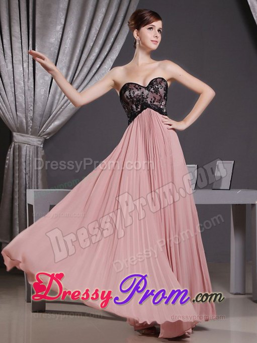 Cheap Sweetheart Pleated Pink Prom Formal Dress With Lacework