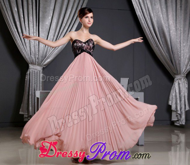 Cheap Sweetheart Pleated Pink Prom Formal Dress With Lacework