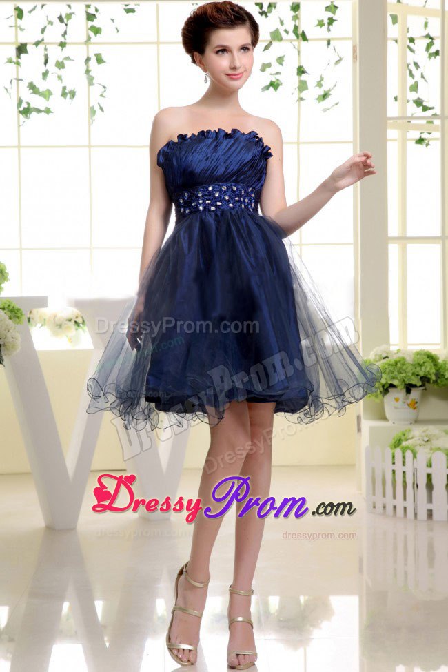 Beaded Navy Blue Knee-length Prom Dress Sashed in Rouen France