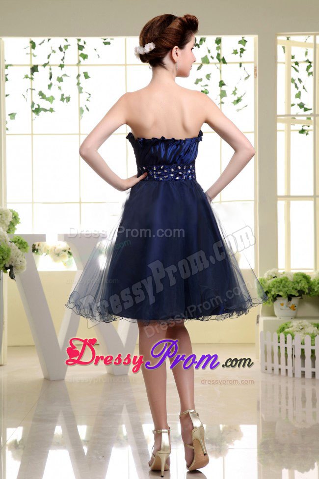 Beaded Navy Blue Knee-length Prom Dress Sashed in Rouen France