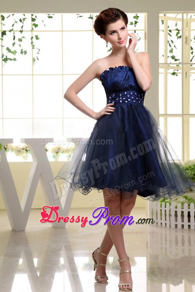Beaded Navy Blue Knee-length Prom Dress Sashed in Rouen France
