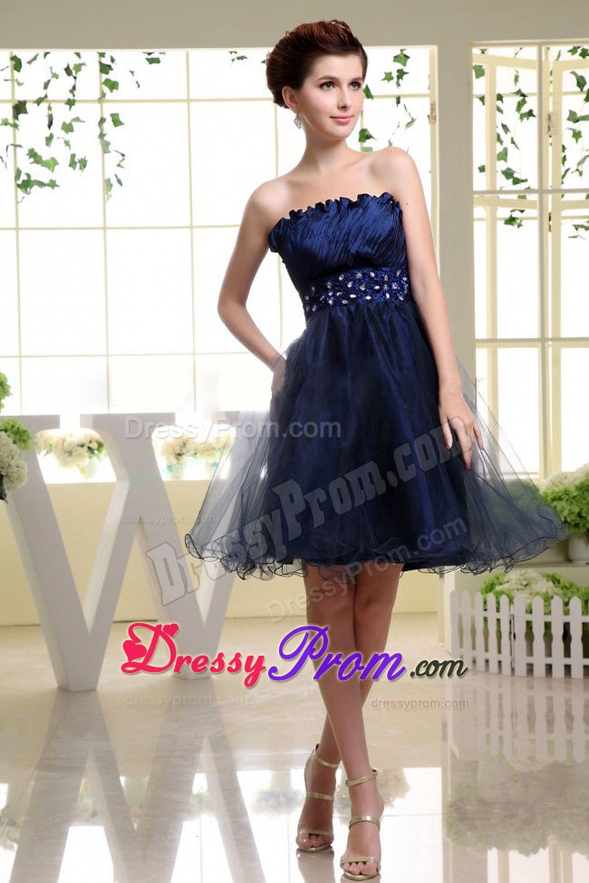 Beaded Navy Blue Knee-length Prom Dress Sashed in Rouen France