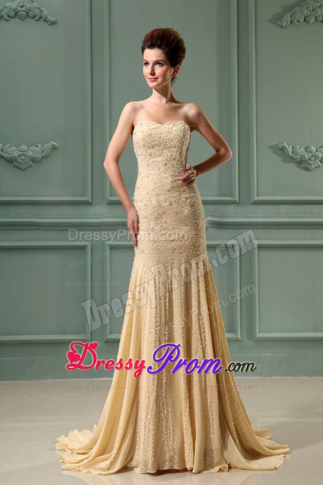 Beading Mermaid Chiffon Sweetheart Court Train Prom Dress