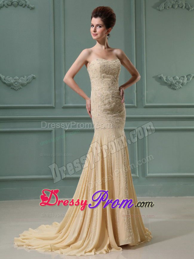 Beading Mermaid Chiffon Sweetheart Court Train Prom Dress