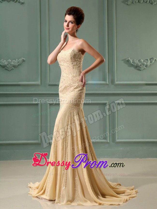 Beading Mermaid Chiffon Sweetheart Court Train Prom Dress