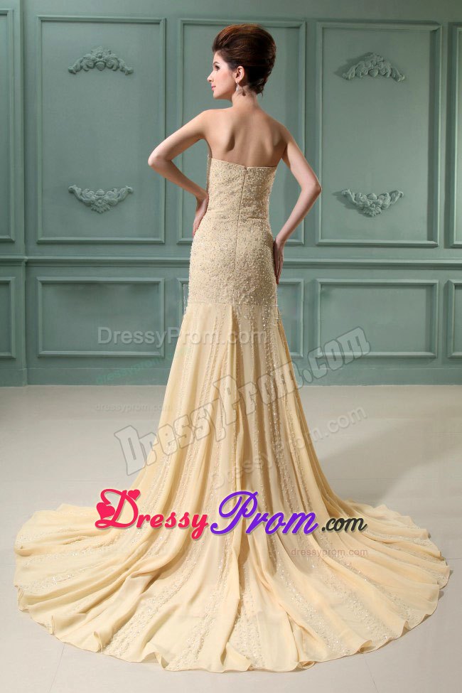 Beading Mermaid Chiffon Sweetheart Court Train Prom Dress