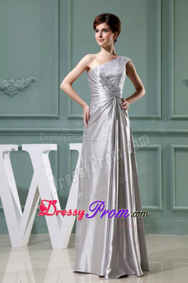 Beading One Shoulder Grey Floor-length Column Prom Dress