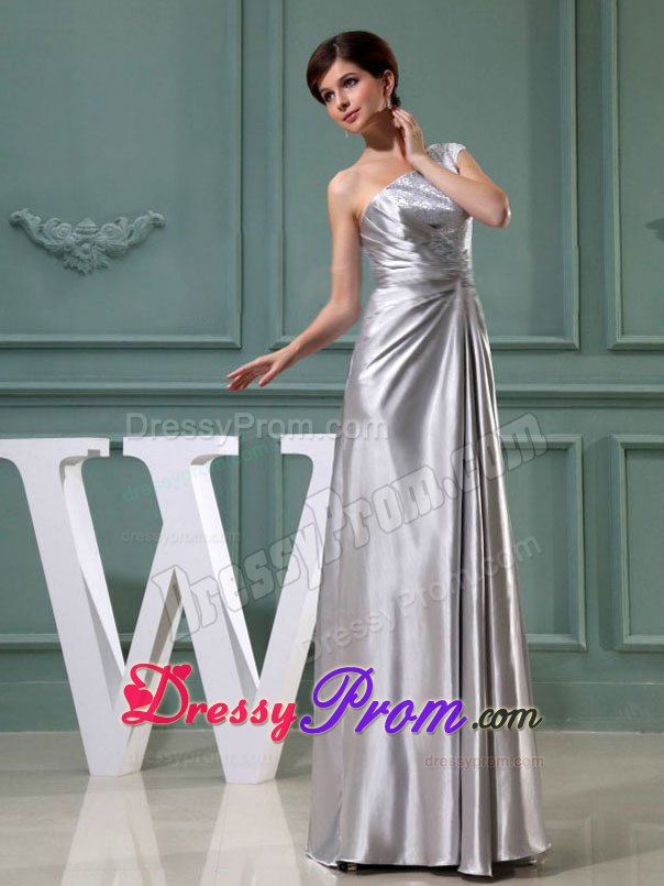 Beading One Shoulder Grey Floor-length Column Prom Dress