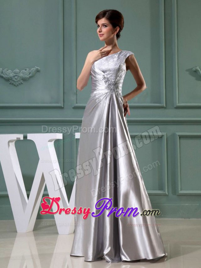 Beading One Shoulder Grey Floor-length Column Prom Dress