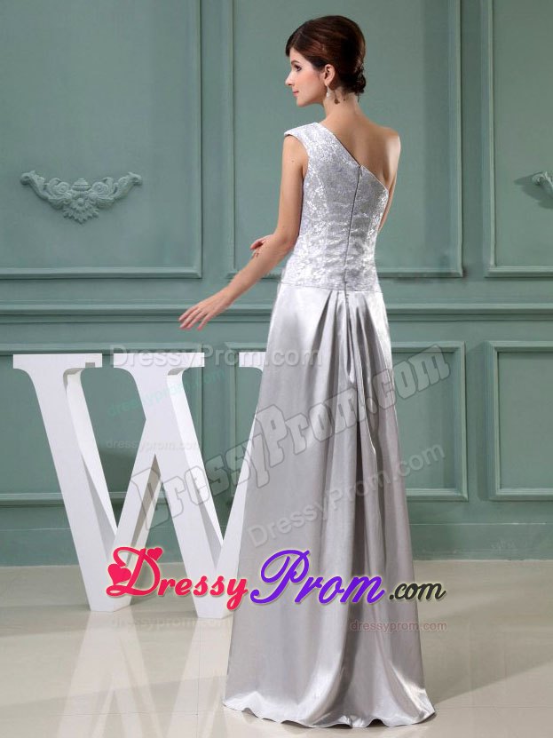 Beading One Shoulder Grey Floor-length Column Prom Dress