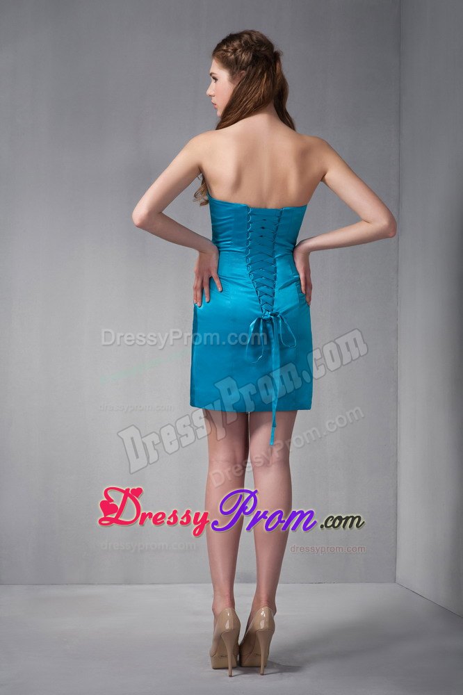 Blue Column Strapless Ruche Mini-length Prom Dresses