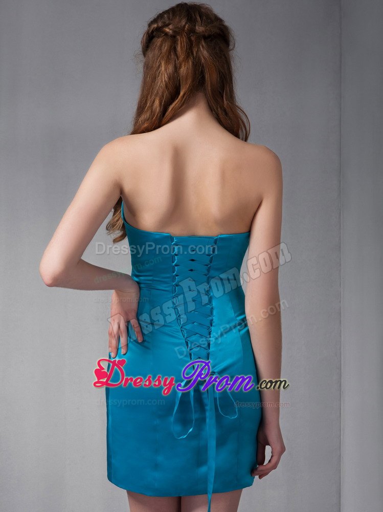 Blue Column Strapless Ruche Mini-length Prom Dresses