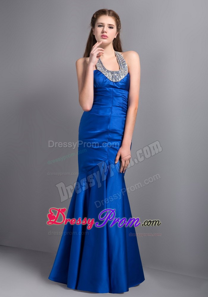 2013 Customize Royal Blue Beaded Halter Mermaid Prom Gown