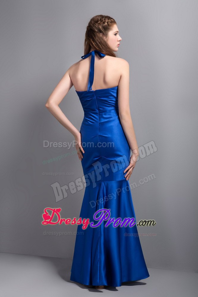 2013 Customize Royal Blue Beaded Halter Mermaid Prom Gown
